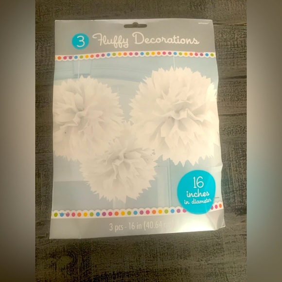 White Tissue Pom Poms for Party Decorations, 3 in Package, 16” each, NWT, - Picture 2 of 3